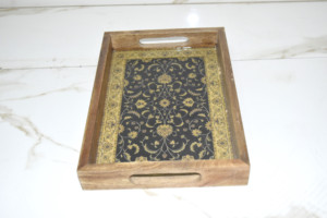 Wholesale Customized Mango Wood With Handle MDF Base and Enamel Wooden Serving Tray for <b>Breakfast</b> Restaurant & Hotel Supplies - Product Image 3