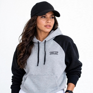 ONETEN APPAREL Survêtement à capuche gris et noir pour femme, manches longues, décontracté, couleur unie, avec cordon de serrage et poches, idéal pour l'automne - Product Image 2
