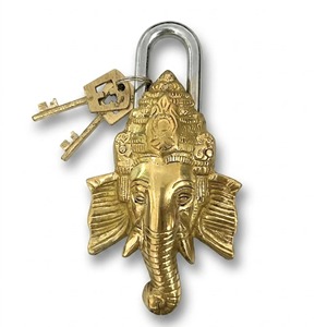Lord Ganesha Brass <b>Padlock</b> Polished Love Lock with Keys Functional Anti-Theft and Waterproof Small <b>Padlock</b> Patina Antique Finish - Product Image 3