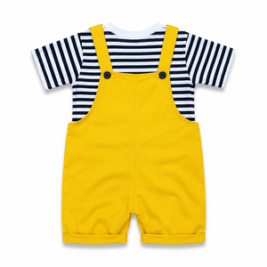 Striped Cotton Boys Clothing Set <b>Short</b> Sleeve T Shirt Denim Overalls Outfit Casual <b>Toddler</b> Wear - Product Image 2