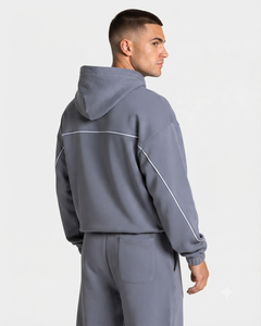 Ensemble de survêtement gris surdimensionné personnalisé pour homme avec détails contrastants – Sweat à capuche en molleton de coton de qualité supérieure et pantalon de survêtement à jambes larges – OEM & ODM - Product Image 3