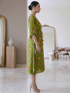 Caftán de Maternidad con Estampado Floral Verde, Cuello de Algodón, Manga Kimono, Ropa Cómoda para Lactancia, Uso Diario, Conjuntos de Mujer para Verano - Product Image 3