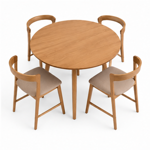 Ensemble de table à manger ronde en teck Japandi ARTERRA Premium avec fauteuils rembourrés modernes pour appartement - Product Image 2