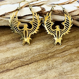 Pendientes de Aro con Diseño de Fénix Tribal, Favoritos del Mercado, Joyería Boho de Latón para Mujer, Acabado de Latón Antiguo, Diseño de Pájaro [Venta al por Mayor/OEM/ODM] - Product Image 2