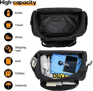 Sac de sport de grande capacité 600D avec bandoulière amovible, poche étanche, sac de voyage pour la gym, noir - Product Image 3