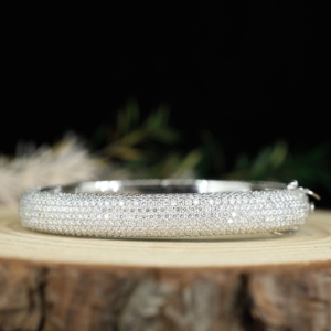 Pave <b>Set</b> Black Diamonds 14K <b>Gold</b> Plated Handmade Solid 925 Sterling Silver Designer Openable <b>Bangle</b> - Product Image 1