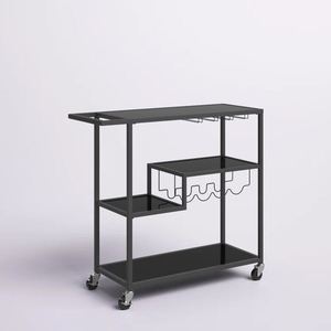 Chariot de bar à vin créatif en bois et acier pour la restauration à domicile, hôtel, restaurant, cuisine, chariot de service à vin et porte-verres - Product Image 1