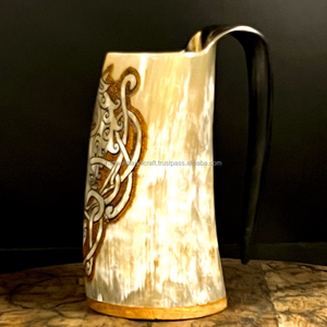 High Demand Viking Style Natural Horn Beer Mug with <b>Hand</b> <b>Grip</b> Sustainable Customizable Logo for Hot/Cold Drinks - Product Image 5