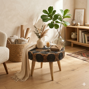 Mesa Redonda de Mimbre Sintético Banana Mix, Estilo Moderno Minimalista, Madera de Teca Ecológica, Mueble para Sala de Estar - Product Image 3