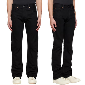 Pantalones Vaqueros Rectos Casuales para Hombre, Negros, Personalizados, de Corte Ajustado, Transpirables, de Secado Rápido, con Cierre de Cremallera, Cintura Media, Cinco Bolsillos y Presillas para Cinturón, de Mezclilla Lavada Sólida - Product Image 1