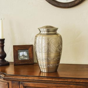 Handcrafted Engraved Metal Cremation Urn with Secure Lid Memorial Ashes Keepsake Funeral Urn Decorative Memorial Vessel - Product Image 2