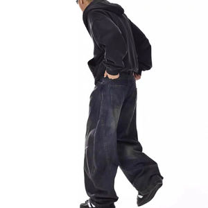 Jeans Holgados de Algodón y Elastano de Alta Calidad para Hombre, 14 oz, Azul Oscuro, Denim Recto, Lavado a la Piedra, Estilo Vintage, Streetwear, Hip Hop - Product Image 4