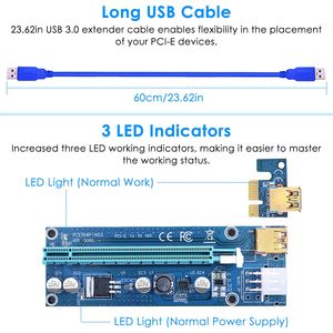 5 juegos de tarjetas adaptadoras PCI-E para minería con cable USB 3.0 de 23.62 pulgadas, de MOLEX a SATA, compatibles con tarjetas gráficas - Product Image 3