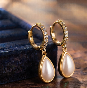 Pendientes de Aro Geométricos de Plata de Ley 925 Chapados en Oro con Ópalo en Forma de Gota, Minimalistas para Mujer, Uso Diario, Regalo para Fiesta - Product Image 1