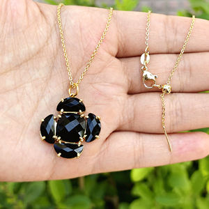 Wholesale fashion jewelry checker cut black onyx prong set pendant <b>necklace</b> <b>solid</b> brass 18k gold plated women statement <b>necklace</b> - Product Image 2
