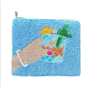 Ethnic Seed Beads lemon Design Coin <b>Pouch</b> With Bold Design Designer Beaded Embroidery Coin Purse <b>Zip</b> Type - Product Image 3