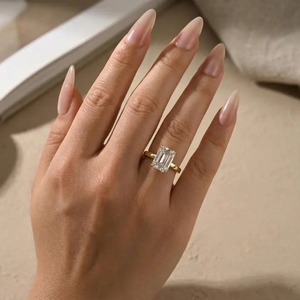 Elegant Design 925 Moissanite <b>Emerald</b> Cut Solitaire Engagement <b>Ring</b> for Women In Sterling <b>Silver</b> in Yellow Gold Plated <b>Ring</b>. - Product Image 5