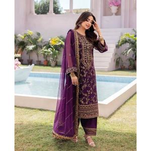 Colección de diseñador Heavy Sequence Zari bordado Chinon Top de seda y encaje de cuatro lados Palazzo Salwar vestido para bodas fiestas - Product Image 2