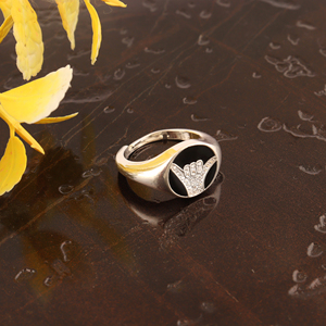 Brass Hand Gesture Signet <b>Ring</b> One Micron Plated Black Enamel 18k Silver Plated Traditional Fancy Women's <b>Adjustable</b> Statement - Product Image 2