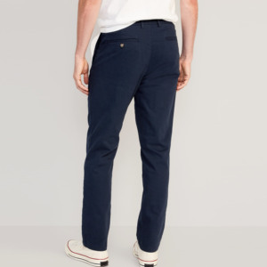 Pantalon chino en coton coupe droite bleu marine pour homme, décontracté, taille mi-haute, braguette boutonnée, devant plat, en tissu tricoté, écologique et léger - Product Image 3