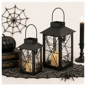 Wholesale Decorative Halloween Metal <b>Lantern</b> Spider Web Punch Detail for Spooky Indoor Outdoor Home Decor and Party Supplies - Product Image 2