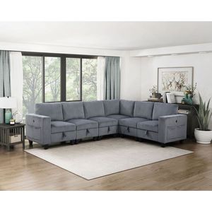 Poltrona Modulare Moderna Senza Braccioli per Soggiorno, Grigio Scuro con Vano Portaoggetti, Rivestimento in Tessuto Corduroy, 1 Pezzo - Product Image 6