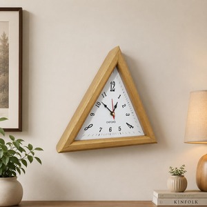 Horloge murale triangulaire en bois de luxe, finition dorée, style antique, 12 pouces, forme triangulaire, horloge décorative suspendue - Product Image 2