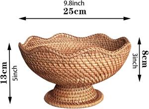 Plateau de service rond en rotin tissé à la main, plateau décoratif tissé naturel pour table basse, panier rustique pour pain et fruits pour la décoration de la maison - Product Image 2