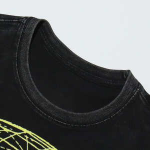 Camiseta de algodón oversize negra con cuello vintage, manga corta, estampado gráfico, estilo urbano, para hombre, con estampado de globo terráqueo, informal. - Product Image 5