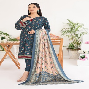 Robe pakistanaise-Robe de soirée belle et élégante tenue décontractée robe panjabi en lin trois pièces pakistanaise et indienne pour femmes - Product Image 2