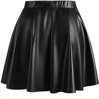 Jupe en cuir noire taille haute pour femme, coupe trapèze, mini-jupe évasée style skater, élégante, décontractée, pour soirée, mode