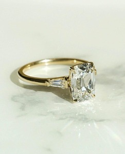<b>Cushion</b> Diamond Minimalist GRA Certified 3CT 14K Yellow Gold Tapered Baguette Engagement Ring Gift for Women - Product Image 3