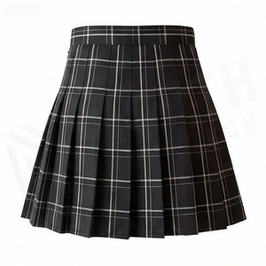 Mini-jupe plissée à carreaux pour femme, taille normale, en polyester tissé, style décontracté toutes saisons - Product Image 2