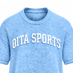 Sky <b>Blue</b> <b>Men</b> Knitted T Shirt Short Sleeve Crew Neck Textured Casual Top Custom Printed Streetwear Summer Fashion Wholesale - Product Image 3