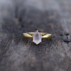 Rose <b>Quartz</b> Signet <b>Ring</b> Hexagon Cut 925 Sterling Silver 14K Gold Plated Wedding Band Handmade Gift For Her - Product Image 4
