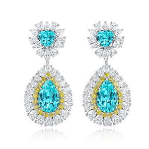 Pendientes de lujo con diamantes azules talla pera y diamantes blancos y amarillos para boda - Product Image 5