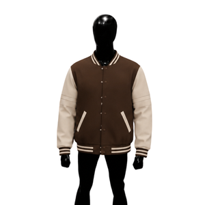 Chaqueta Varsity de Lana Marrón Premium para Hombre, Estilo Casual, 100% Lana, Cuello Camisero, Corte Regular, Invierno, con Calefacción - Product Image 1