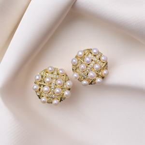 14k Gold Plated Antique Style Freshwater Pearl <b>Stud</b> Earrings Niche Design with S925 <b>Silver</b> Ear Needle Injection <b>Small</b> Fragrance - Product Image 1