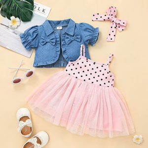 Baby Girls' Summer Dress Heart Print Style Coat Headbands Children's Princess Dress Kids Clothes - Product Image 1