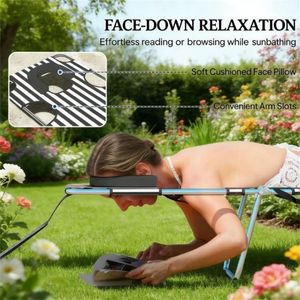 Sedia a Sdraio Regolabile con Braccioli, Nera a Righe, per Esterni - Product Image 3