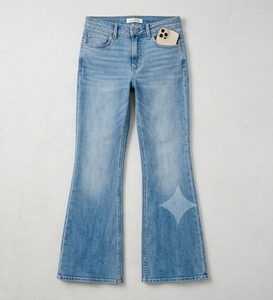 Jean évasé en denim pour femme, taille mi-haute, en coton délavé, style vintage décontracté, longueur intégrale, idéal pour le printemps - Product Image 4