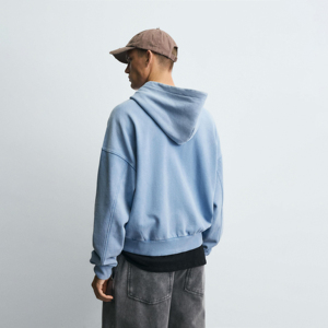 Nueva Sudadera con Capucha Unisex Azul Claro con Cierre, Estilo Casual, de Felpa de Algodón, con Bolsillos, para Invierno, Personalizable con Bordado - Product Image 4