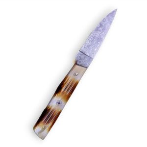 Cuchillos de Caza Hechos a Mano de Acero de Damasco con Hoja Curva Fija y Mango de Madera Marrón para Acampar al Aire Libre, Desollar y Bushcraft - Product Image 1