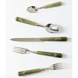 Juego de Cubiertos Metálicos Vintage con Mango de Mármol Verde, Acabado Espejo, Aptos para Lavavajillas, Utensilios para Comer en Bodas - Product Image 1