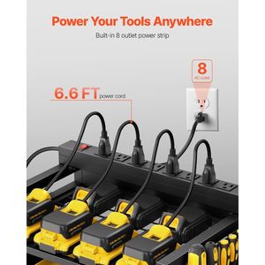 Carrello Portautensili a 4 Livelli con 8 Prese AC, Stazione di Ricarica, Supporto da Pavimento con Ruote per Trapani e Batterie - Product Image 2