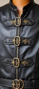 Men's <b>Black</b> Leather Buckle <b>Vest</b> Stand Collar Zipper Closure Outerwear - Product Image 2