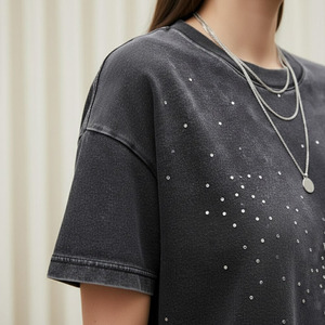 Camisetas de Secado Rápido Ecológicas de Fabricantes OEM, Camisetas Lisas con Pedrería para Mujer, Camisetas Casuales a la Moda, Camisetas con Cuello Redondo - Product Image 4