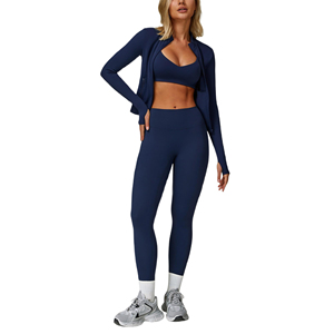 Ensembles de yoga personnalisés à séchage rapide, couleurs variées, respirants, doux et durables pour femmes, taille mi-haute, 3 pièces, en Spandex/Nylon, col rond, pour la gym et le fitness. - Product Image 6