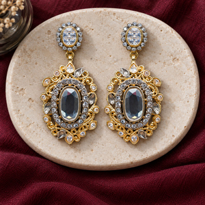 Boucles d'oreilles pendantes ovales en filigrane gris de qualité supérieure avec zircon cubique – Vente en gros - Product Image 5