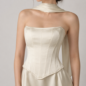 Luxury satin A-line Modern wedding gown Corset bodice wedding dress Scarf neck lace-up <b>Ankle</b>-length custom dress - Product Image 4